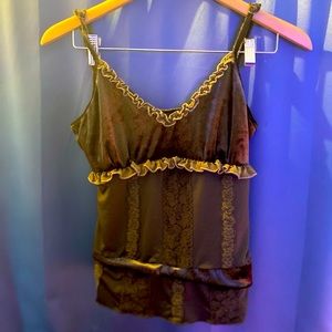 Olive green velvet and lace Cami tank top